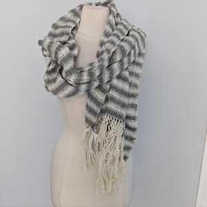 NEW Abrazo Scarf Cotton Stripes Grey Cream